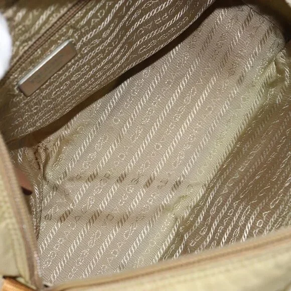 PRADA Shoulder Bag Nylon Beige Silver